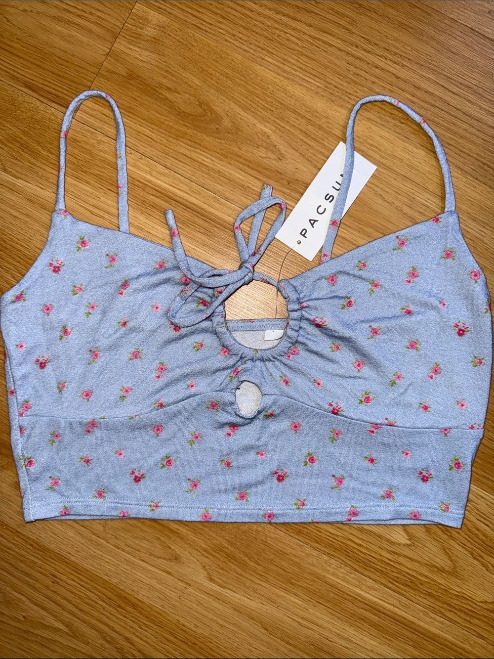 NWT PacSun Blue Floral Tie-Front Crop Top Small